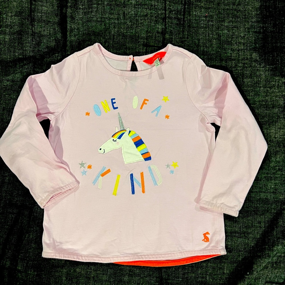 Joules little girl size 5 unicorn long sleeve top